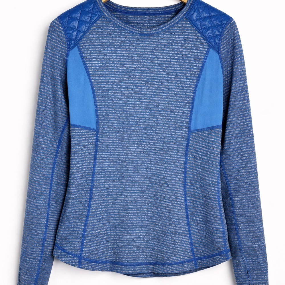 Lululemon Long Sleeve Striped Athletic Top • Size 10 • Quilted Shoulders&Elbows